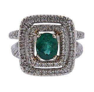 18K Gold Diamond Emerald Double Halo Ring