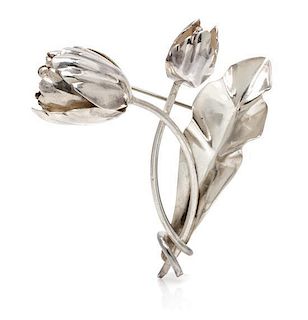 A Sterling Silver Floral Motif Brooch, Taxco, 11.10 dwts.