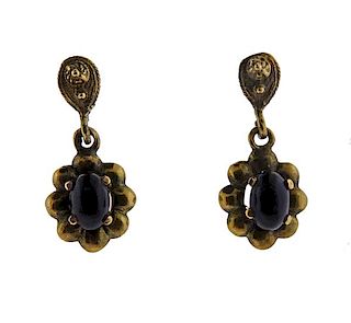 Antique 14K Gold Onyx Drop Earrings