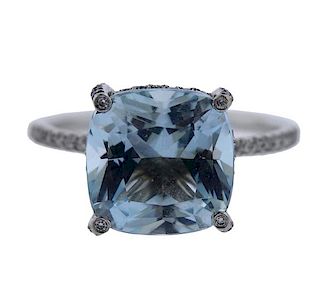 Vera Wang Platinum Aquamarine Diamond Ring 