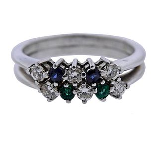 14K Gold Diamond Sapphire Emerald Double Band Ring