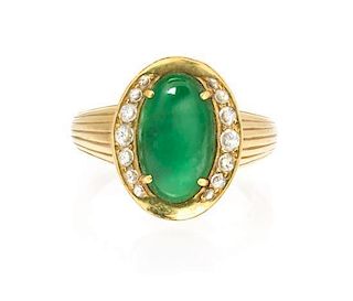 A Yellow Gold, Jade, and Diamond Ring, 6.30 dwts.