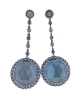 Laura Munder 18K Gold Diamond Blue Topaz Large Earrings