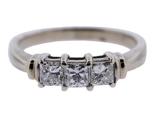14K Gold Princess Cut Diamond Three Stone Ring