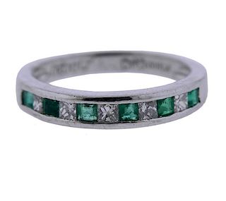 Platinum Diamond Emerald Half Band Ring