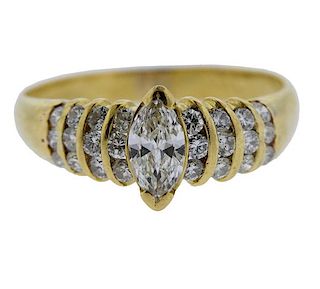 18k Gold Marquise Diamond Engagement Ring 