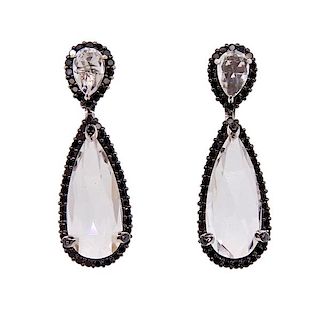 18K Gold Black Diamond Quartz Drop Earrings