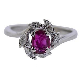 Platinum Diamond Ruby Flower Ring