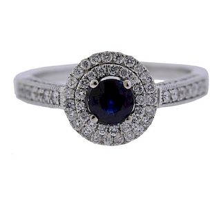 14K Gold Diamond Sapphire Double Halo Ring