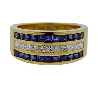 18K Gold Diamond Sapphire Band Ring