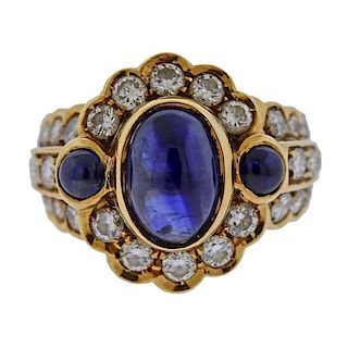 1980s 18k Gold Diamond Sapphire Ring