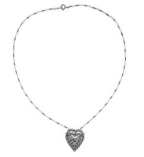 14k Gold Diamond Heart Brooch Pendant Necklace