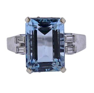 14k Gold 8.29ct Aquamarine Diamond Ring