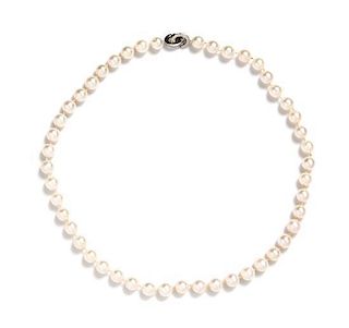 An 18 Karat White Gold, Diamond Necklace and Cultured Pearl Necklace, Georg Jensen,