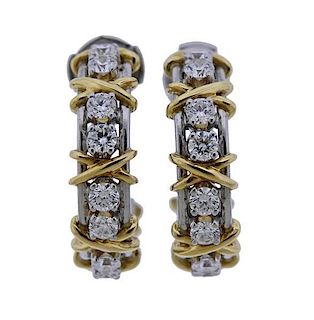 Tiffany &amp; Co Schlumberger Platinum Twenty Stone Diamond Hoop Earrings