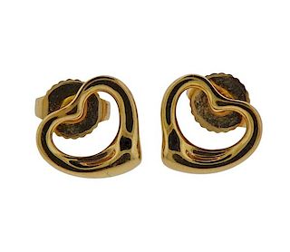 Tiffany &amp; Co Peretti 18K Gold Open Heart Earrings