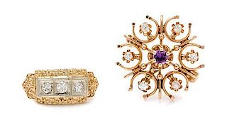 A Collection of Yellow Gold and Diamond Jewelry, 6.10 dwts.