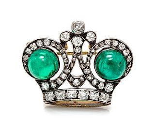 A Fine Silver Topped Gold, Emerald and Diamond Russian Imperial Presentation Brooch, Bolin, Circa 1896, 5.20 dwts.