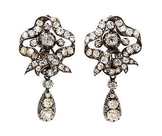 * A Pair of Victorian Silver and Diamond Earclips, 10.95 dwts.