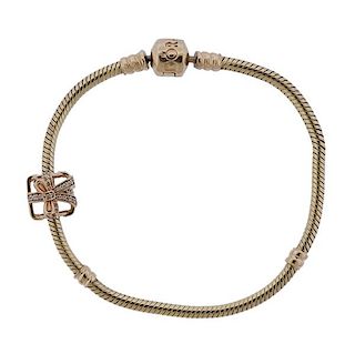 Pandora 14k Gold Gift Box Charm Bracelet 