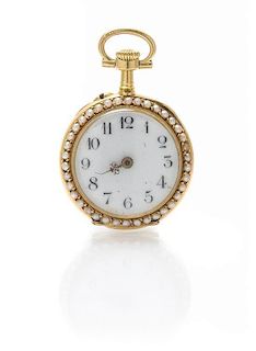 * A Yellow Gold and Pearl Open Face Pocket Watch, 9.25 dwts.