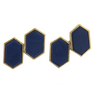 Mid Century Lapis Lazuli 14k Gold Cufflinks