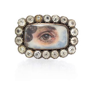 An Antique Gold, Silver and Paste Lover's Eye Brooch, 3.00 dwts.