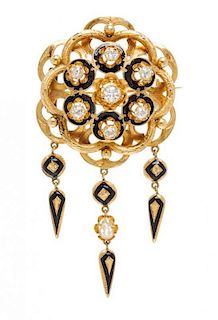 A Victorian Yellow Gold, Diamond and Enamel Brooch, 9.30 dwts.