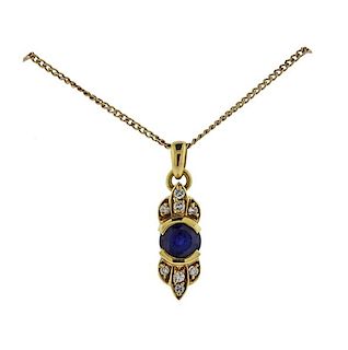 H, Stern 18k Gold Necklace with Sapphire Diamond Pendant