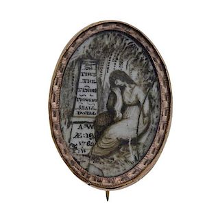 Antique Georgian Circa 1784 Gold Mourning Brooch Pin 