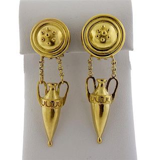 Elizabeth Locke 18K Gold Amphora Dangle Earrings