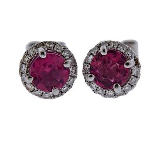 14k Gold Diamond Pink Gemstone Stud Earrings 