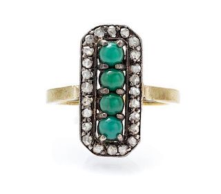 A Silver Topped Yellow Gold, Turquoise and Diamond Ring, 2.90 dwts.