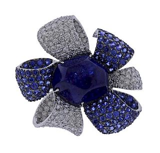 18k Gold Diamond Sapphire Cocktail Ring 