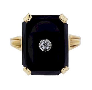 14k Gold Diamond Onyx Ring 