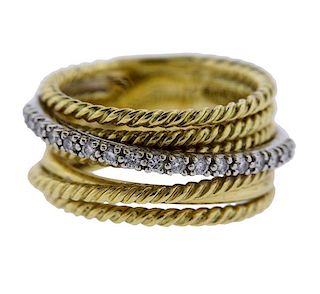 David Yurman 18k Gold Diamond Crossover Ring 
