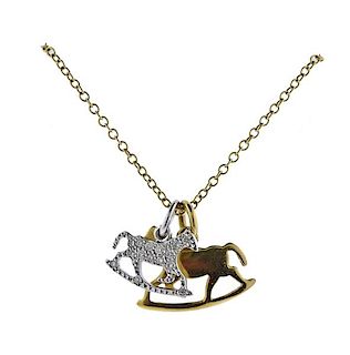 DoDo 18k Gold Diamond Rocking Horse Pendant Necklace 