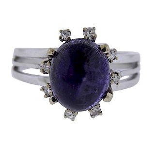 18k Gold Diamond Purple Stone Ring 