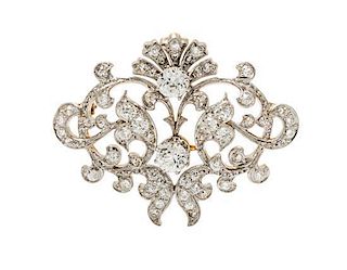 An Edwardian Platinum Topped Yellow Gold and Diamond Brooch, 9.90 dwts.