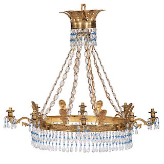 Continental Crystal and Gilt Chandelier