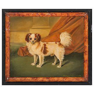 Michael Constable (American, 20th century), Portrait of a Blenheim King Charles Spaniel and Rowley, Spaniel in a Landscape