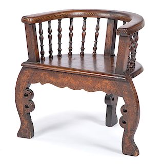 Continental Marquetry Barrel Back Armchair