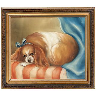 Spaniel on a Pillow, by C. W. Riker (20th century), in the Manner of Sir Edwin Landseer 