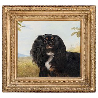 English Portrait of a Spaniel in a Landscape by Richard Ansdell