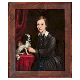 American School, 19th Century Portrait of a Child with King Charles Spaniel