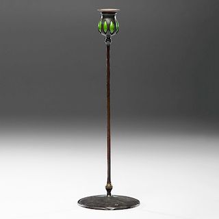 Tiffany Studios Bronze and Favrile Glass Candlestick