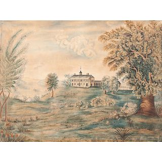 Exceptional Early Folk Art Watercolor of Mount Vernon