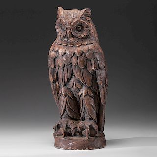 Painted Plaster Owl Figure