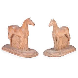 Monumental Rare Pair of Ohio Sewer Tile Equestrian Figures