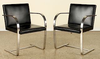 PAIR LEATHER CHROME BRUNO ARMCHAIRS BY KNOLL